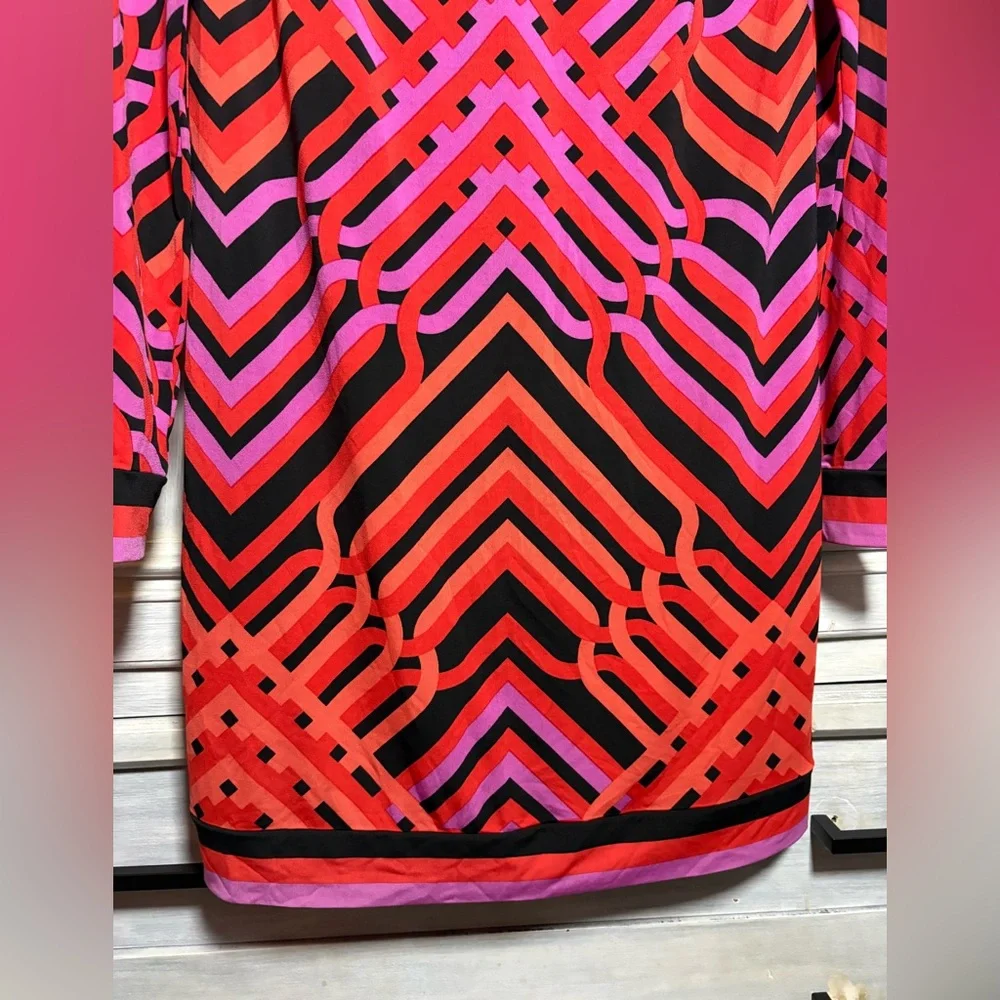 Trina Turk‎ Vibrant Geometric Printed Jersey Shift Dress Resort Vacation